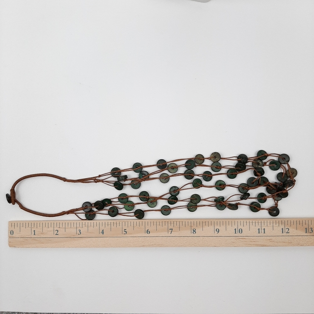 Cord and Stone Statement Necklace Brown and Green - Picture 9 of 9